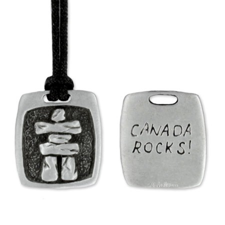 Pewter 'Canada Rocks' Inukshuk on Black Cord Necklace - Click Image to Close